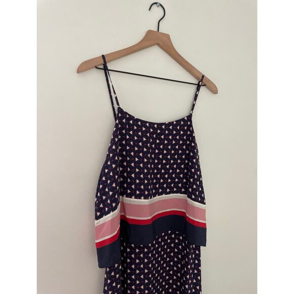 Joie Seia Handkerchief Dress Medium Navy Blue Silk Midi Triangle Print Casual - Picture 3 of 10